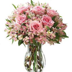 Букет "Нежное настроение" розовые розы и альстромерии