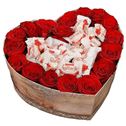 Коробочка "Сладкое сердце" розы и рафаэлло