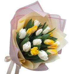 Фото товара 15 біло-жовтих тюльпанів в Киеве