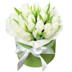 Фото товара 21 белый тюльпан в коробке в Киеве