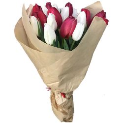 Фото товара 21 червоно-білий тюльпан у крафт в Киеве