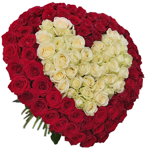 Фото товара Серце 101 троянда червона та біла в Киеве